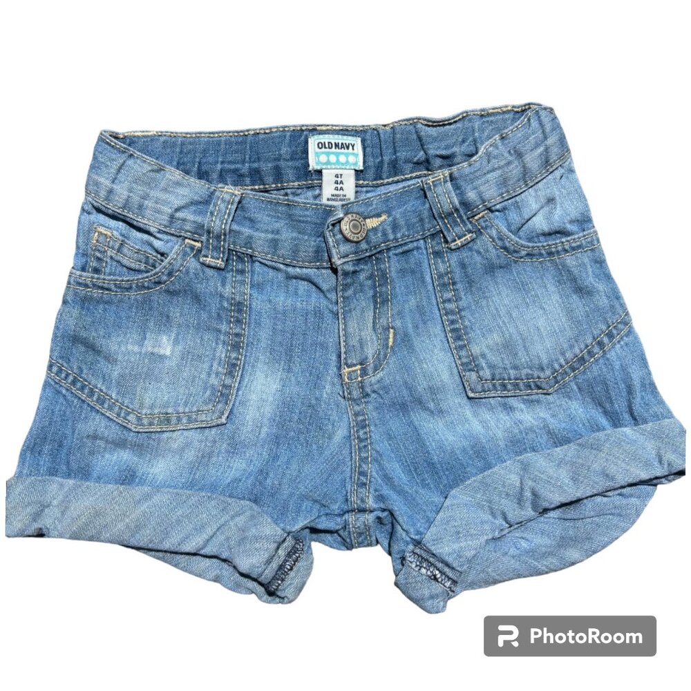 Old Navy Girls Size 4T Cuffed Jean Shorts Blue Denim Adjustable Waist